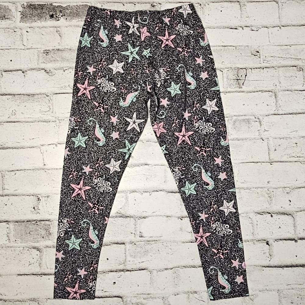 SweetLegs Sea Life Print Leggings Black Pink Stretchy Small
